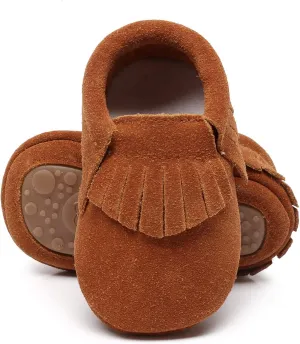 HONGTEYA Leather Baby Moccasins Hard Soled Tassel Crib Toddler Shoes for Boys and Girls…