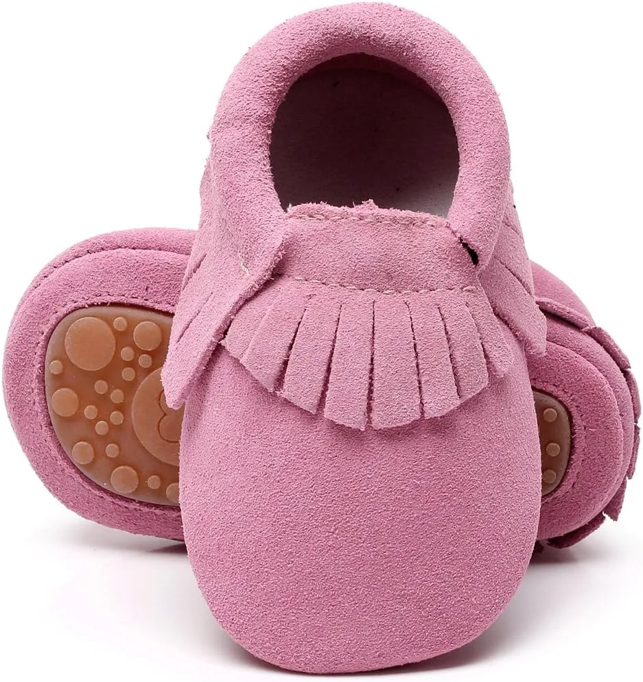 HONGTEYA Leather Baby Moccasins Hard Soled Tassel Crib Toddler Shoes for Boys and Girls…
