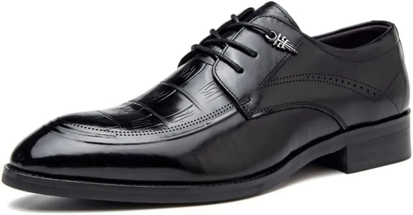 Italian Luxury Men's Leather Dress Shoes Oxford Brogue Pointed Toe Classic Lace Up Formal Business Wedding Non Slip Comfortable Durable Tuxedo Low Top Stylish Elegant