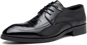 Italian Luxury Men's Leather Dress Shoes Oxford Brogue Pointed Toe Classic Lace Up Formal Business Wedding Non Slip Comfortable Durable Tuxedo Low Top Stylish Elegant