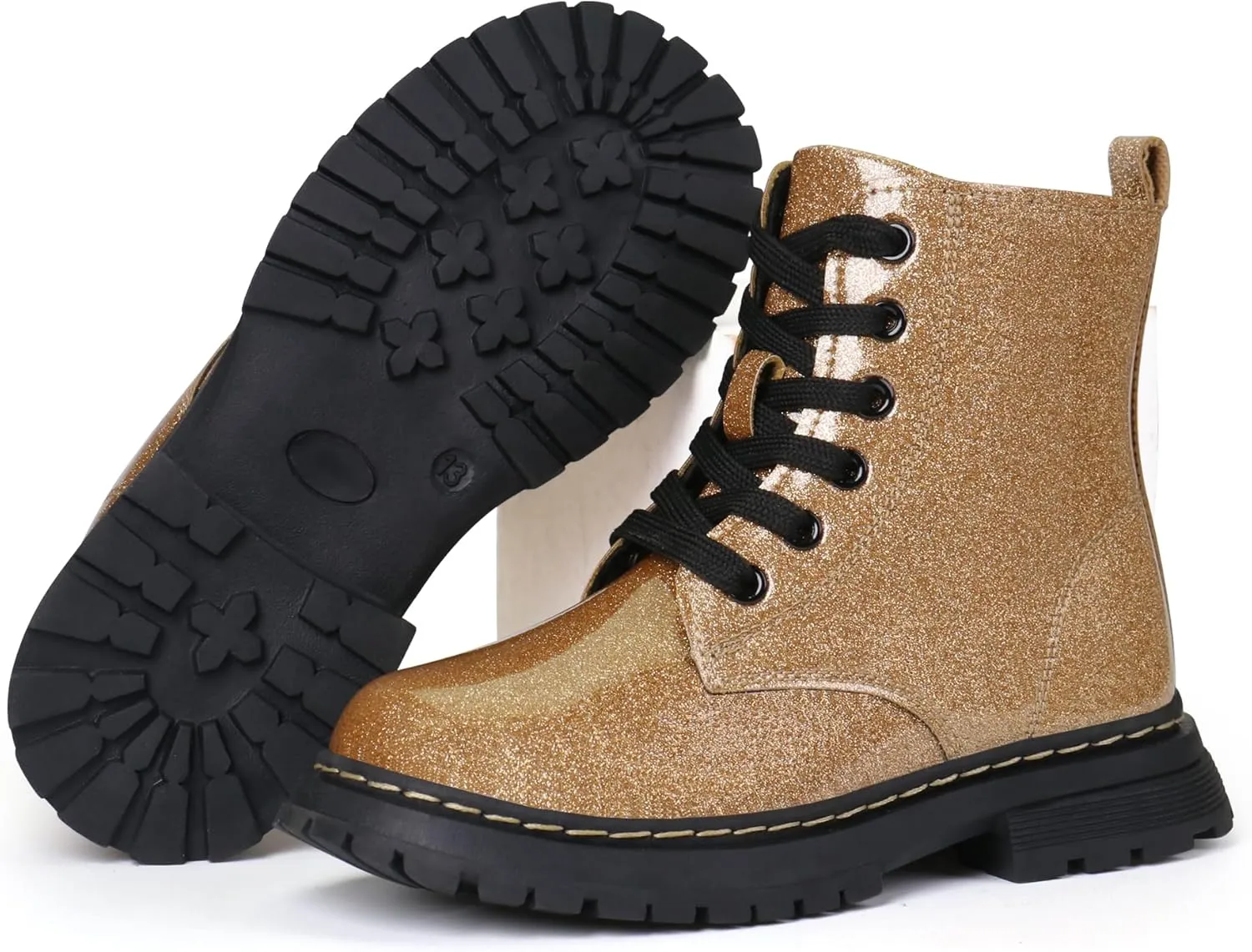 JABASIC Girls Boys Ankle Boots Lace-Up Waterproof Work Boots with Side Zipper