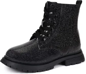JABASIC Girls Boys Ankle Boots Lace-Up Waterproof Work Boots with Side Zipper