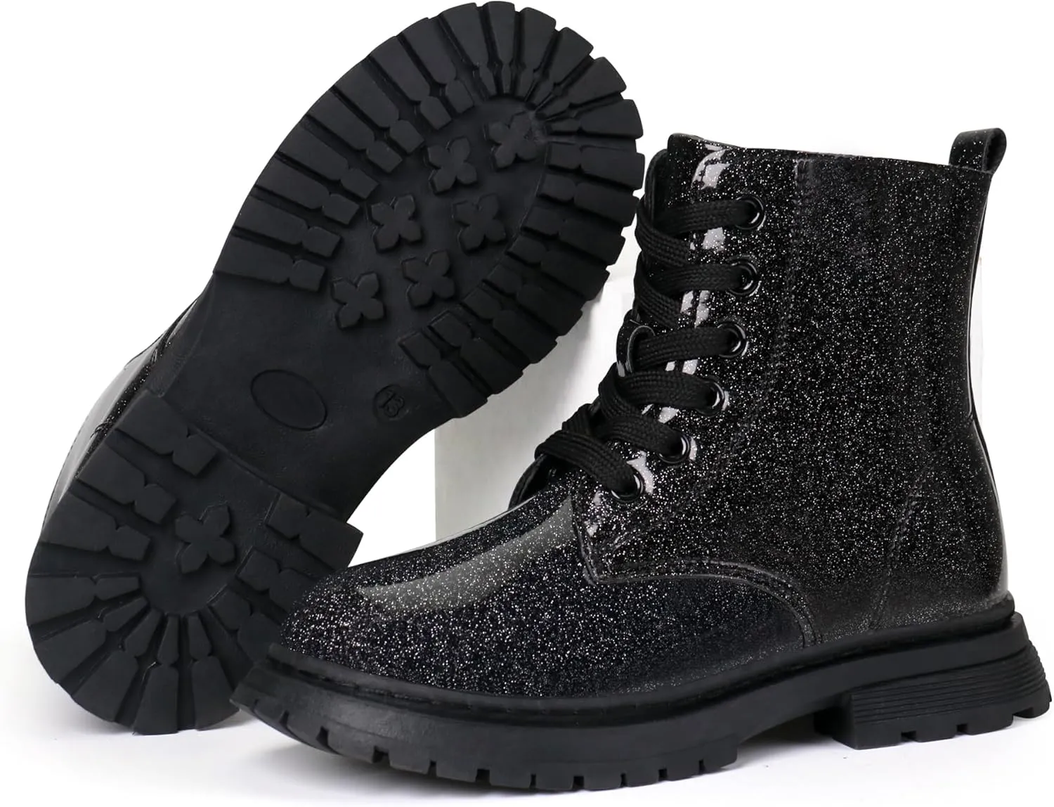JABASIC Girls Boys Ankle Boots Lace-Up Waterproof Work Boots with Side Zipper