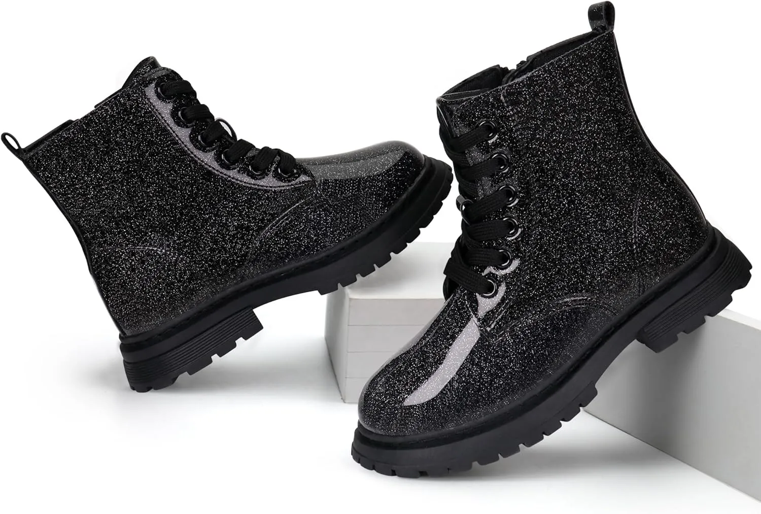 JABASIC Girls Boys Ankle Boots Lace-Up Waterproof Work Boots with Side Zipper