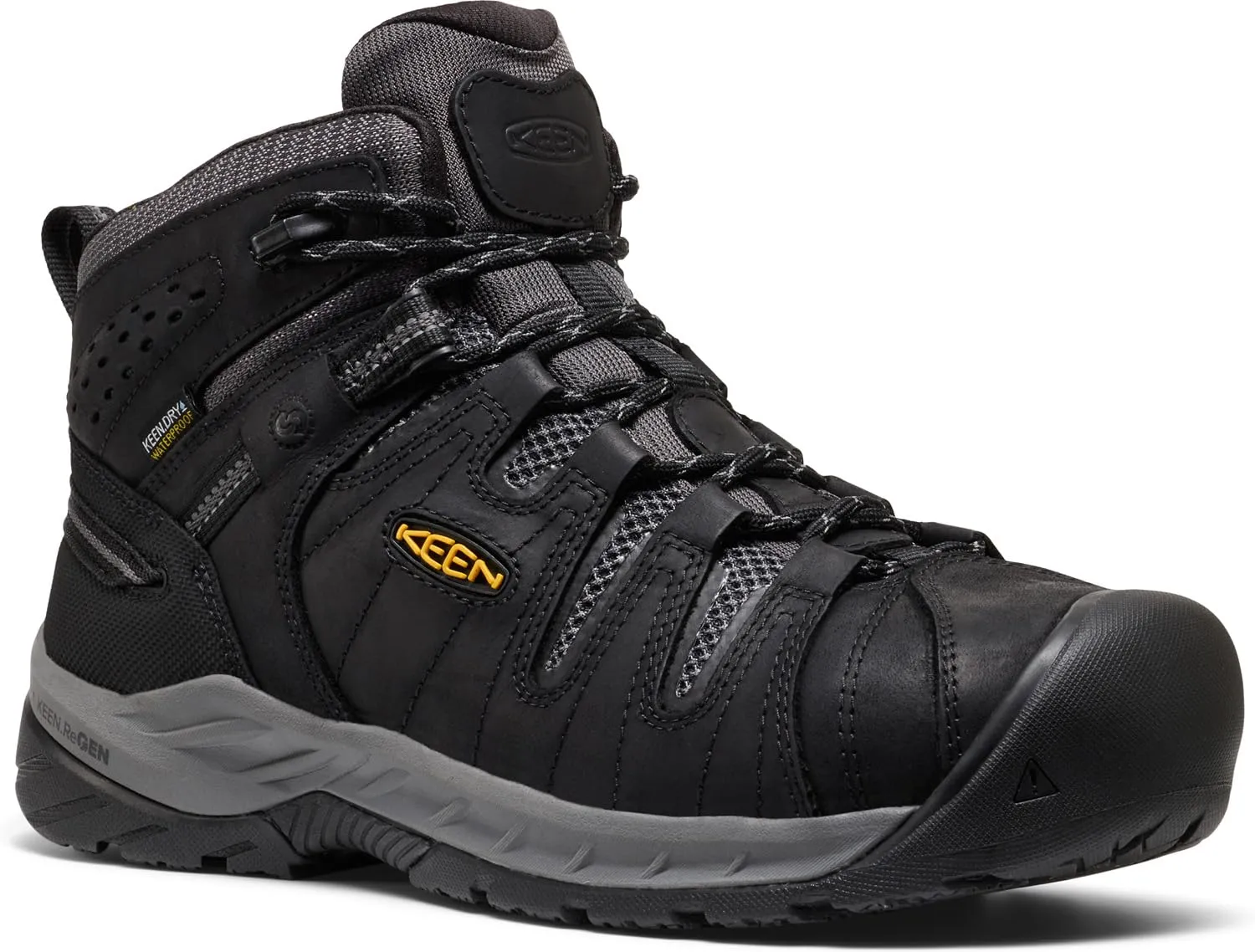 KEEN Utility Men's Flint 2 VersaTREAD Non Slip Mid Height Steel Toe Waterproof Work Boots, Black/Dark Shadow, 14