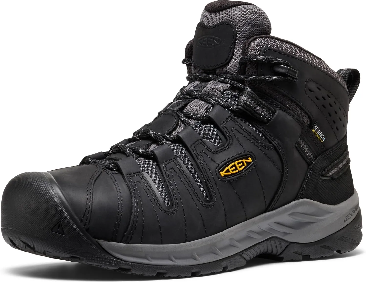 KEEN Utility Men's Flint 2 VersaTREAD Non Slip Mid Height Steel Toe Waterproof Work Boots, Black/Dark Shadow, 14