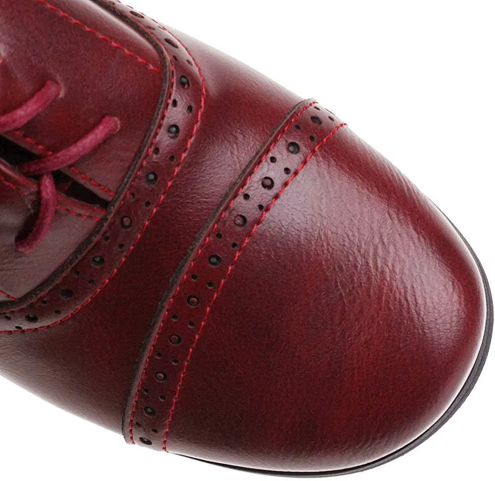 KOKOMOMO Womens Wingtip Oxford Chunky Heel Lace Up Vintage Pumps