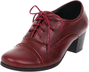 KOKOMOMO Womens Wingtip Oxford Chunky Heel Lace Up Vintage Pumps
