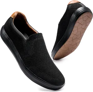 konhill Men's Slip on Sneaker - Knit Walking Loafers Memory Foam Driving Work Skate Shoes Arch Support Slip Resistant Shoes 10 US Black,44