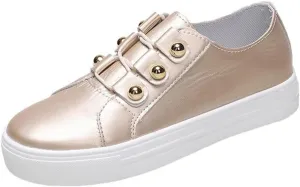 Lausiuoe Shoes for Women Sneakers Trendy Slip on Sneakers Non Slip Fashion Casual Comfortable Walking Leather Flat Loafers