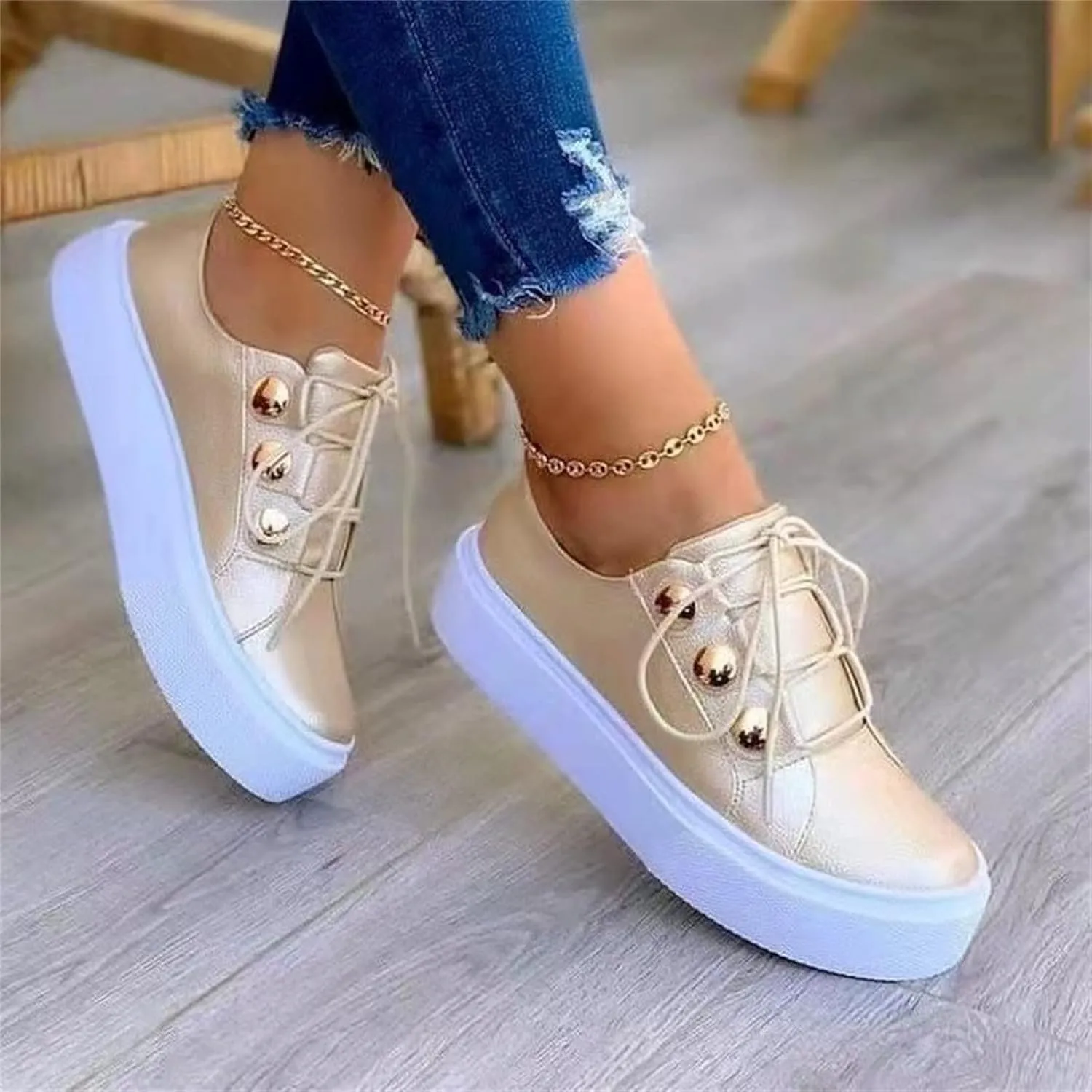 Lausiuoe Shoes for Women Sneakers Trendy Slip on Sneakers Non Slip Fashion Casual Comfortable Walking Leather Flat Loafers