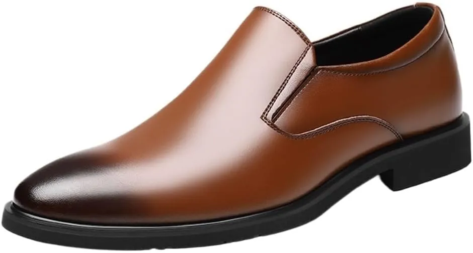 Leather Oxford Slip-On Dress Shoes for Men Business Formal Loafers Round Toe Comfortable Lace Up Classic Wedding Shoes Non Slip Casual Tuxedo Office