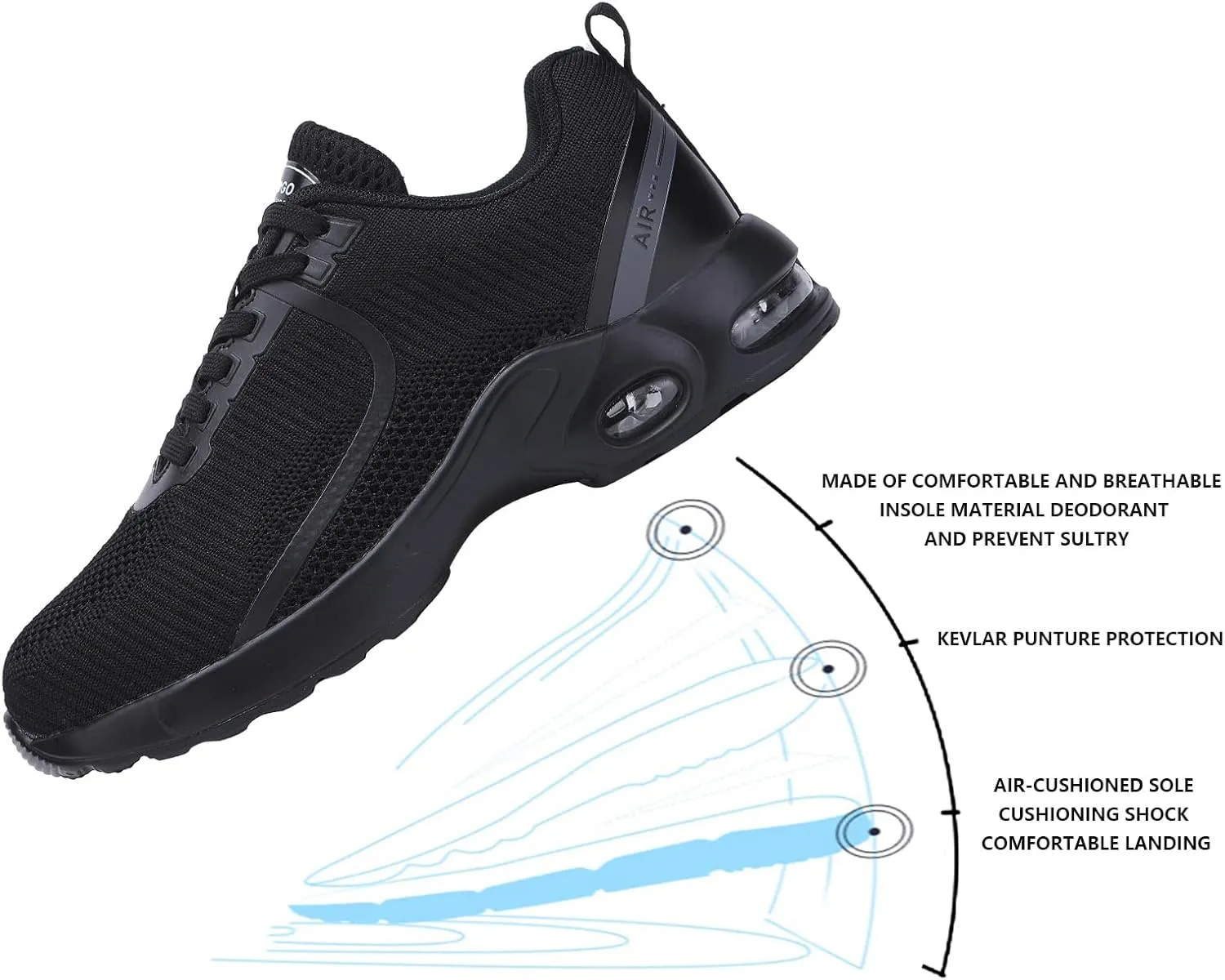 LIANGGO Steel Toe Shoes for Women Safety Work Sneakers Lightweight Comfortable Slip Resistant Shoes