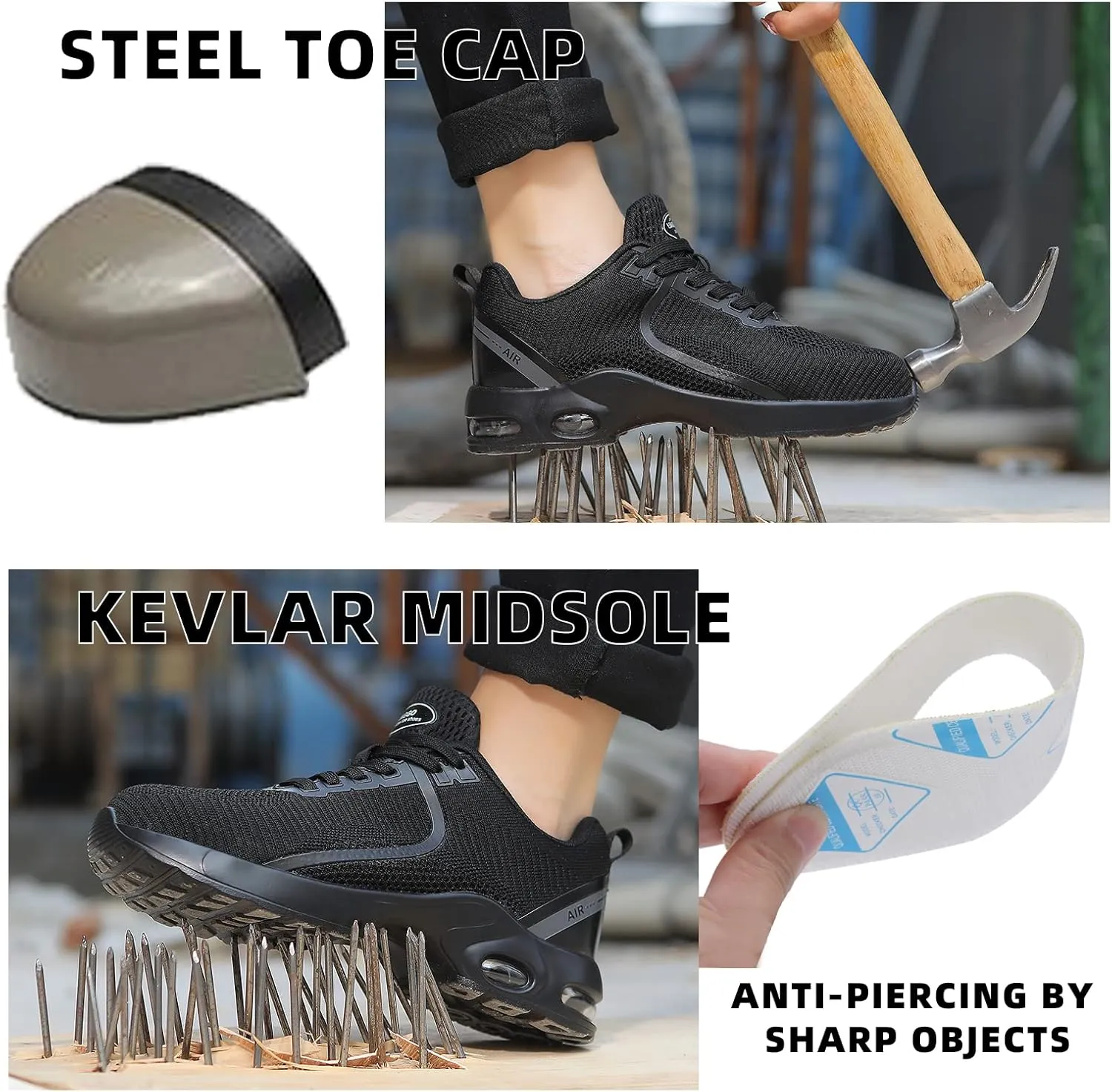 LIANGGO Steel Toe Shoes for Women Safety Work Sneakers Lightweight Comfortable Slip Resistant Shoes