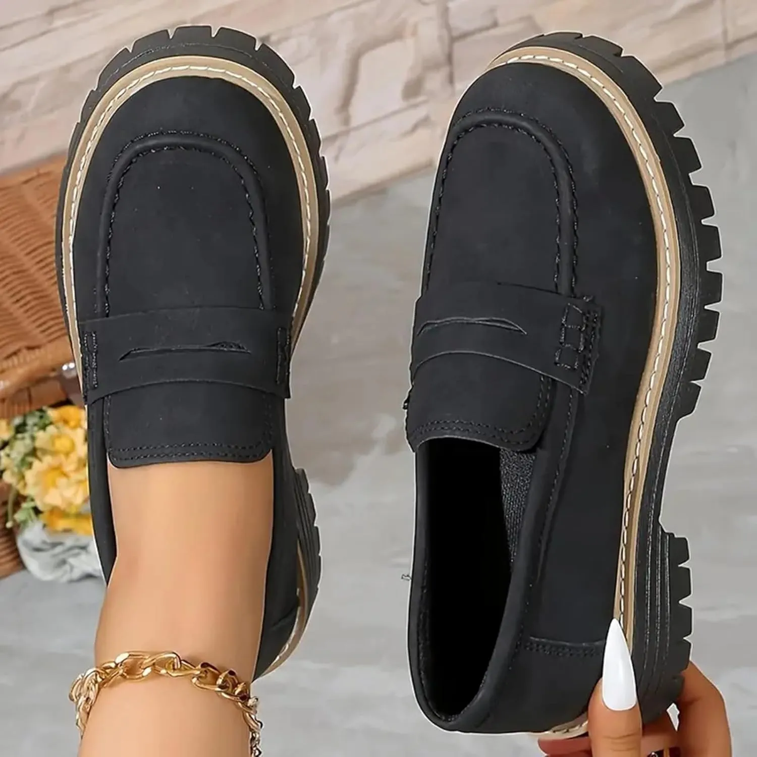 Loafers for Women 2025, Womens Loafers Comfortable Dressy Platform Chunky Penny Loafer Lug Sole Suede Loafers Slip on Work Office Business Casual Dress Shoes Ladies Loafers
