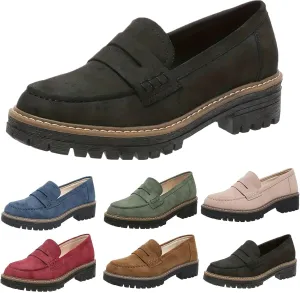 Loafers for Women 2025, Womens Loafers Comfortable Dressy Platform Chunky Penny Loafer Lug Sole Suede Loafers Slip on Work Office Business Casual Dress Shoes Ladies Loafers