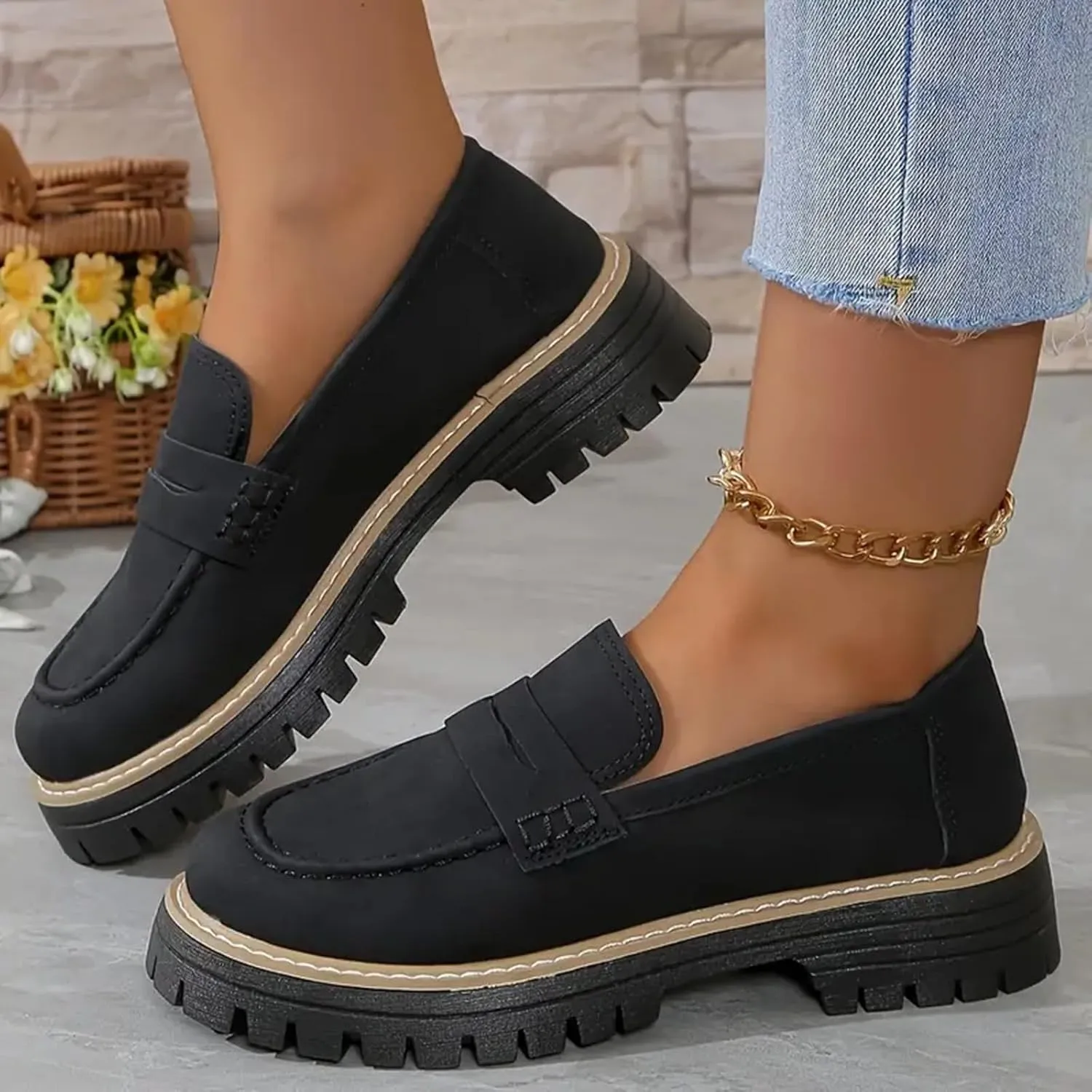 Loafers for Women 2025, Womens Loafers Comfortable Dressy Platform Chunky Penny Loafer Lug Sole Suede Loafers Slip on Work Office Business Casual Dress Shoes Ladies Loafers