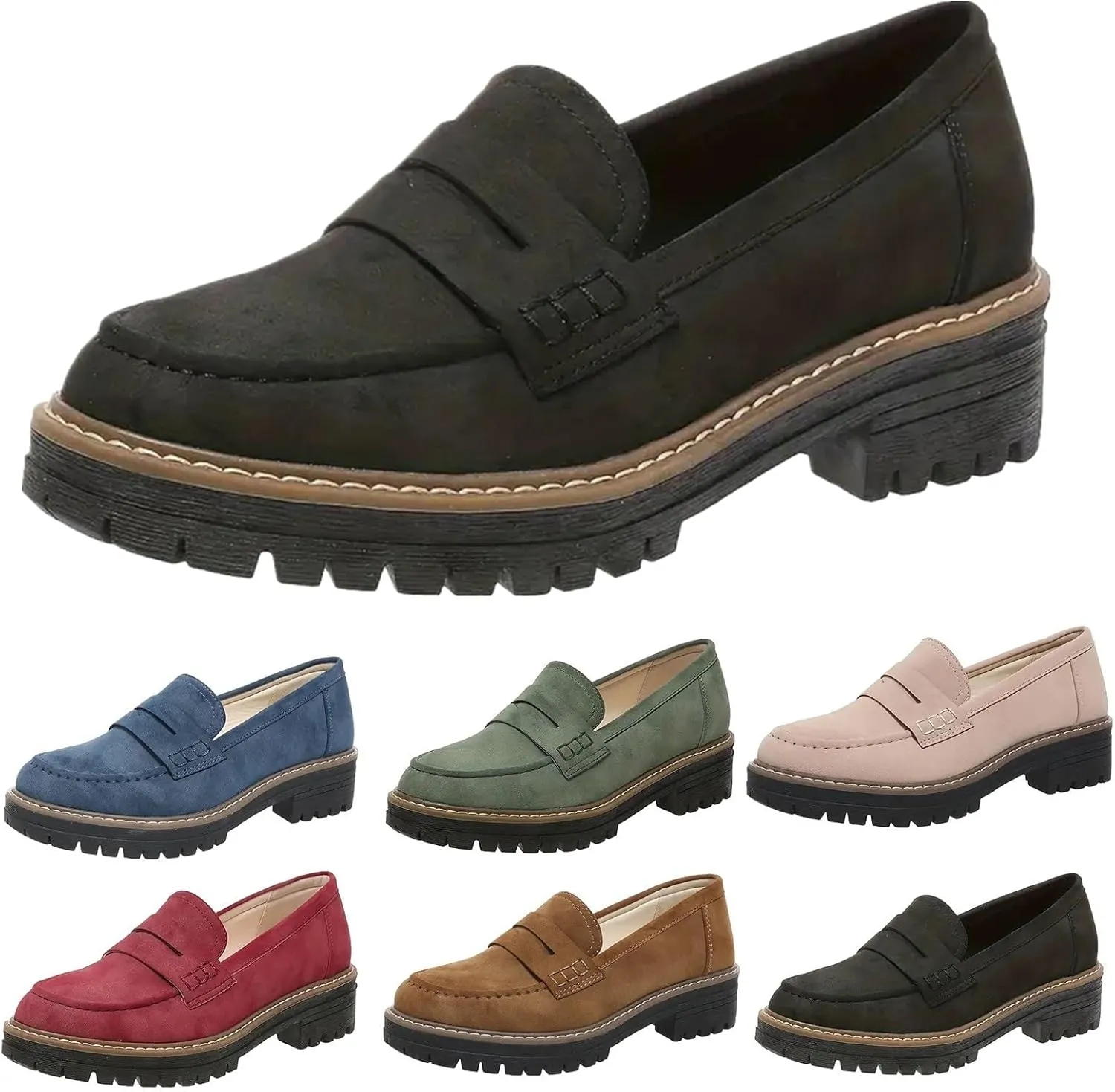 Loafers for Women 2025, Womens Loafers Comfortable Dressy Platform Chunky Penny Loafer Lug Sole Suede Loafers Slip on Work Office Business Casual Dress Shoes Ladies Loafers