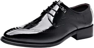 Men Dress Shoes Oxford Classic Leather Pointed Toe Brogue Tuxedo Wedding Business Formal Lace Up Comfortable Stylish Non Slip Low Top Elegant Office