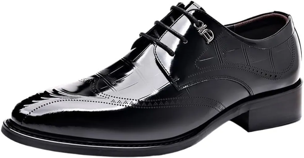 Men Dress Shoes Oxford Classic Leather Pointed Toe Brogue Tuxedo Wedding Business Formal Lace Up Comfortable Stylish Non Slip Low Top Elegant Office