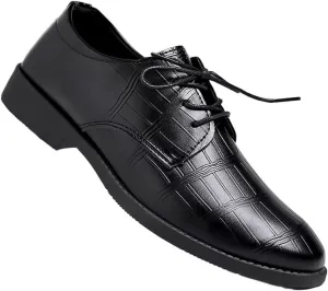 Men Oxford Leather Dress Shoes Classic Pointed Toe Formal Tuxedo Business Comfortable Lace Up Brogue Wedding Non Slip Stylish Low Top Genuine Leather