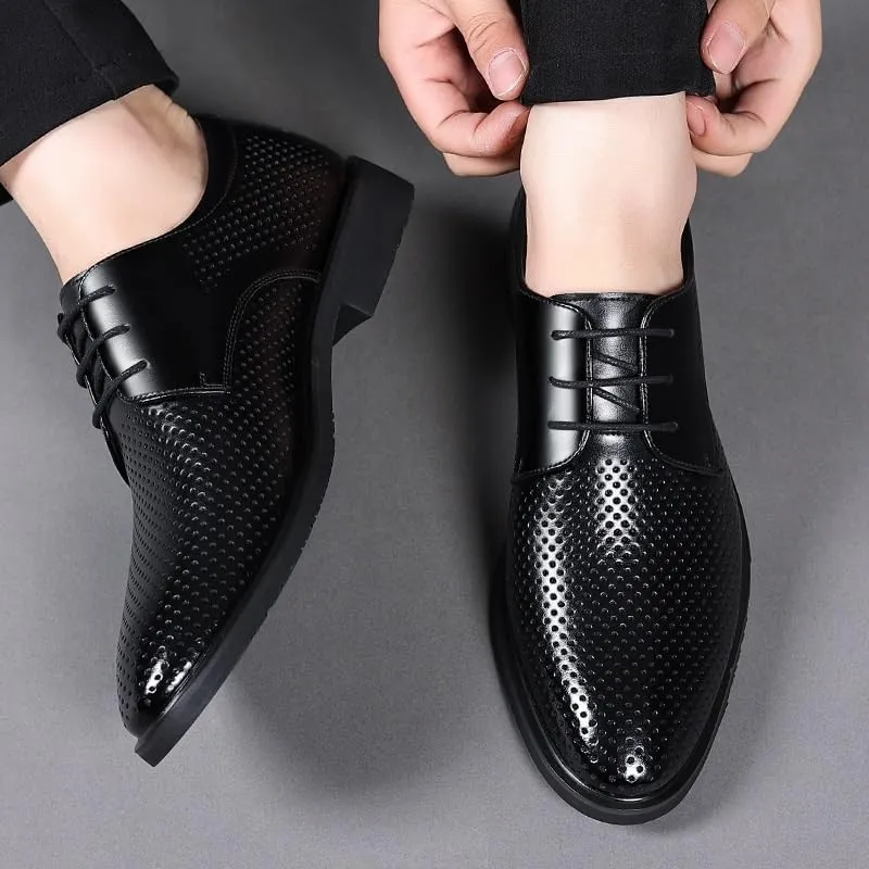 Men's Breathable Business Dress Shoes Men Casual Wedding Faux Patent Derby Shoe Mens Lace-up Leather Oxford