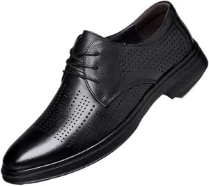Men's Breathable Leather Oxfords Shoes Casual Wedding Low Derby Shoes Summer Hollowout Dress Shoes for Men(8.5)
