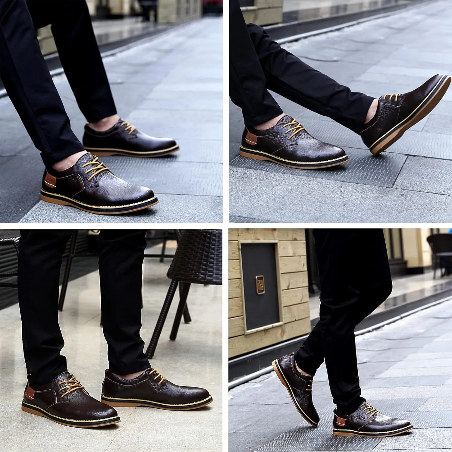 Men's Casual Leather Dress Shoes Formal Oxford,Classic Non-Slip Breathable Lace Up Plain Toe Flat Business Derby Shoes