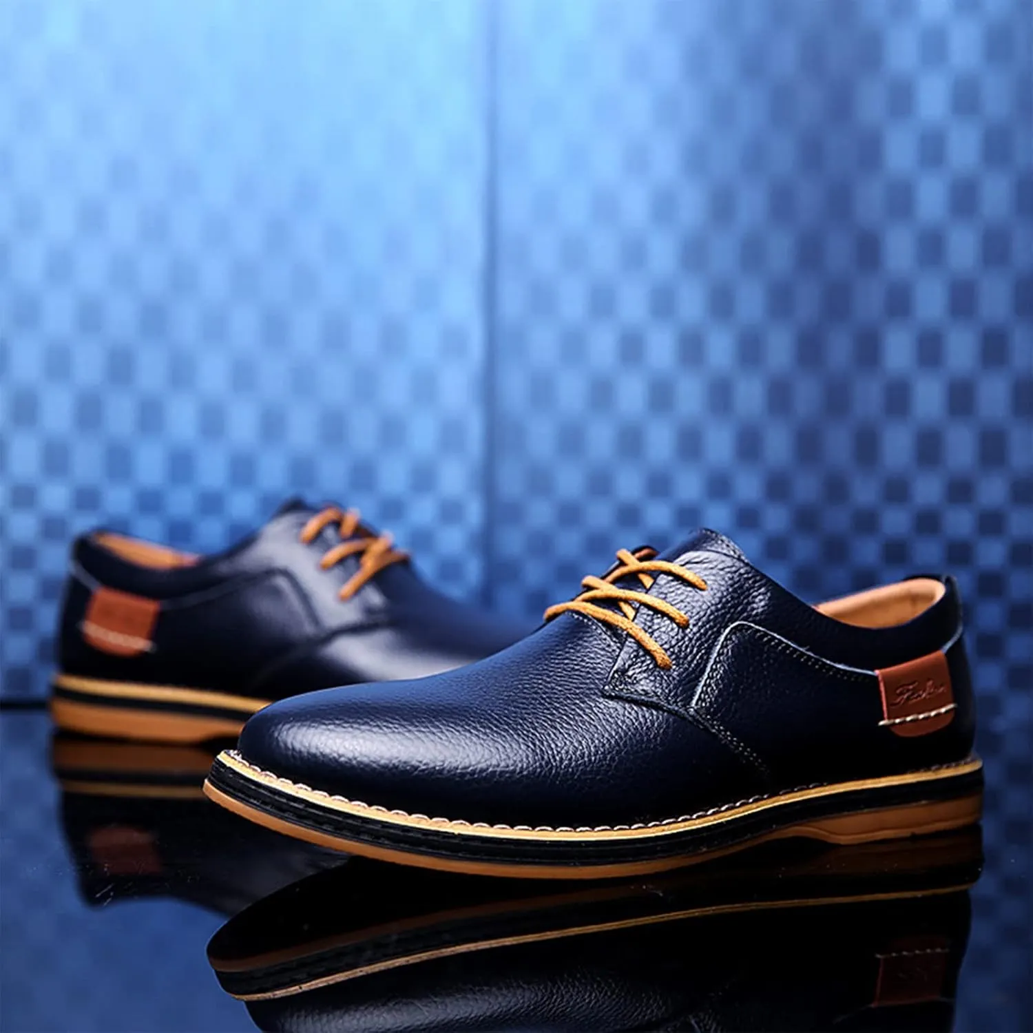 Men's Casual Leather Dress Shoes Formal Oxford,Classic Non-Slip Breathable Lace Up Plain Toe Flat Business Derby Shoes
