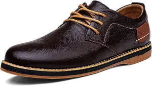 Men's Casual Leather Dress Shoes Formal Oxford,Classic Non-Slip Breathable Lace Up Plain Toe Flat Business Derby Shoes