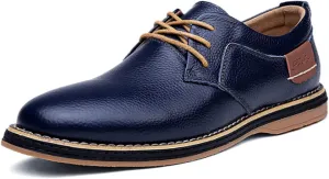 Men's Casual Leather Dress Shoes Formal Oxford,Classic Non-Slip Breathable Lace Up Plain Toe Flat Business Derby Shoes