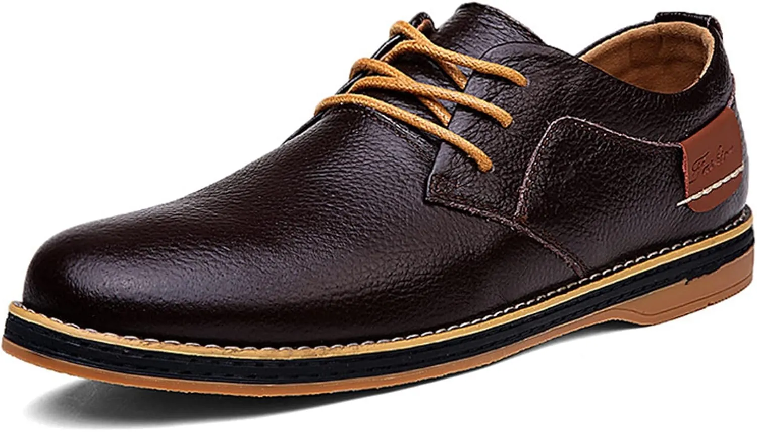 Men's Casual Leather Dress Shoes Formal Oxford,Classic Non-Slip Breathable Lace Up Plain Toe Flat Business Derby Shoes