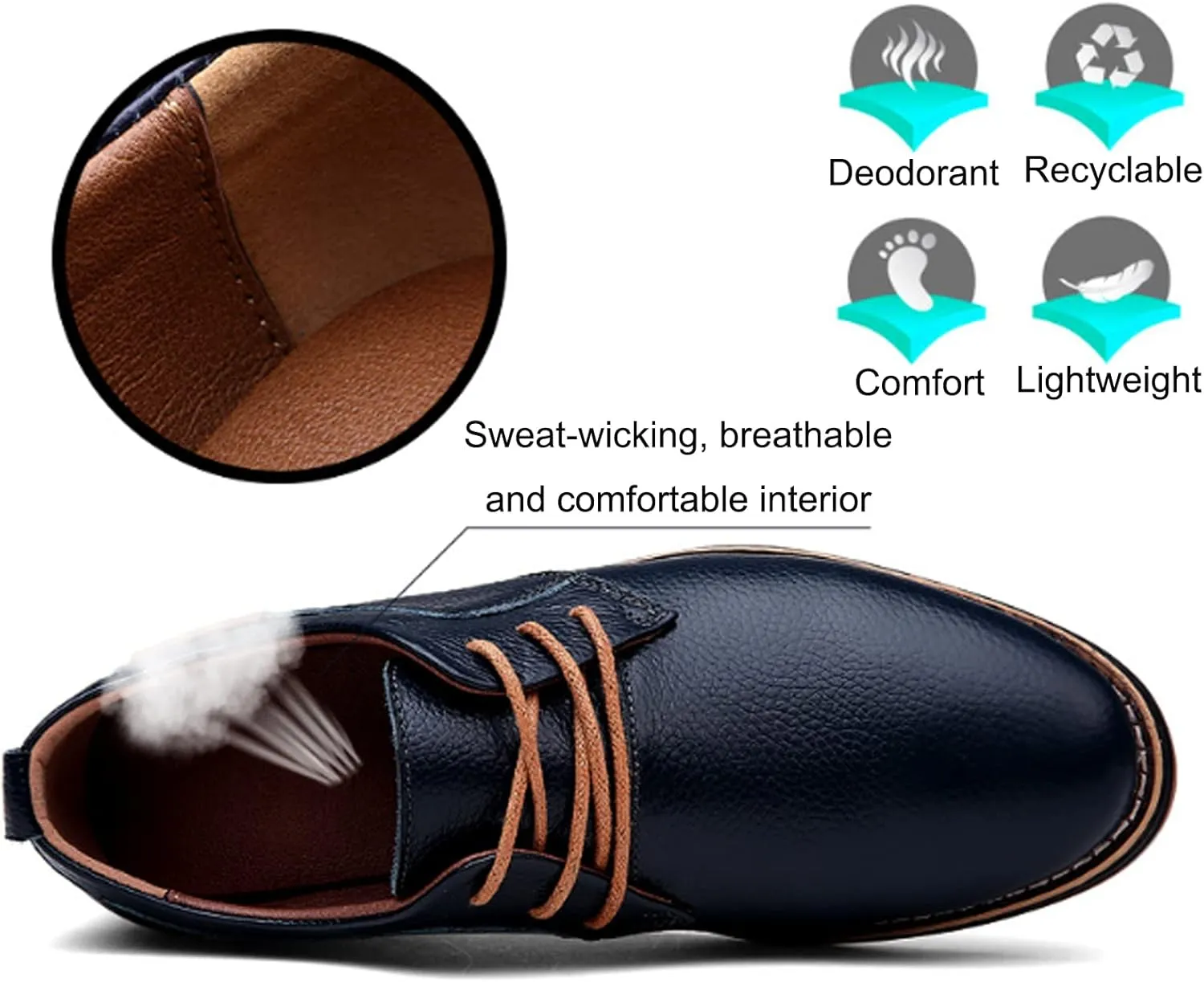 Men's Casual Leather Dress Shoes Formal Oxford,Classic Non-Slip Breathable Lace Up Plain Toe Flat Business Derby Shoes