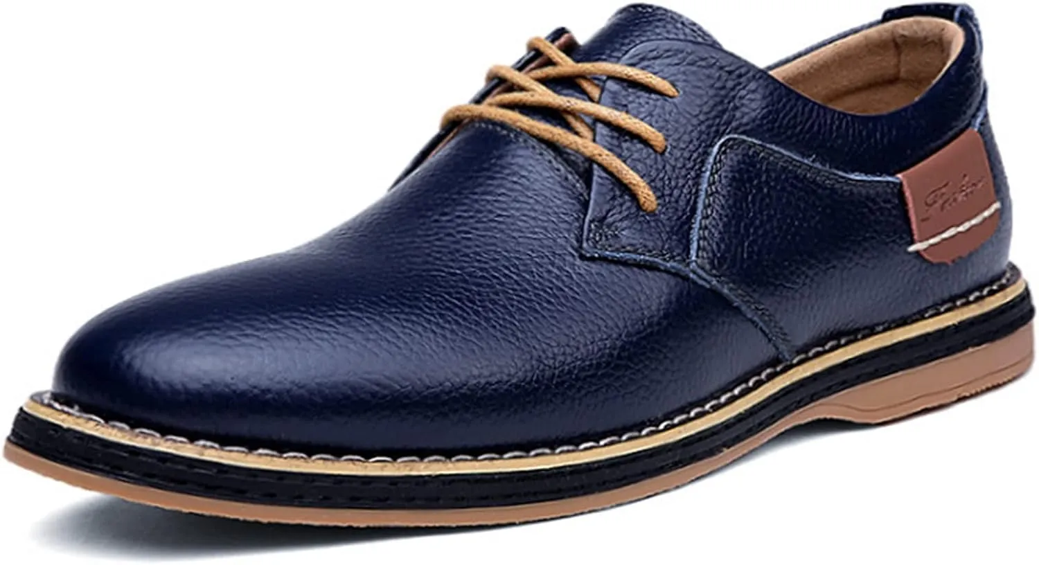 Men's Casual Leather Dress Shoes Formal Oxford,Classic Non-Slip Breathable Lace Up Plain Toe Flat Business Derby Shoes
