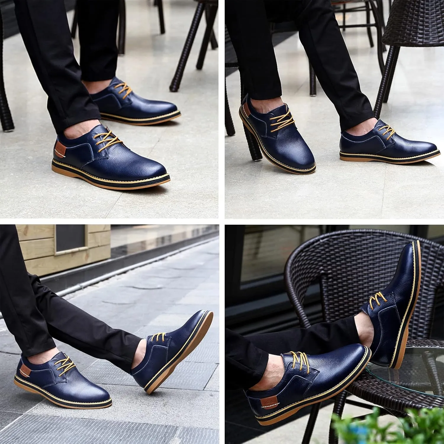 Men's Casual Leather Dress Shoes Formal Oxford,Classic Non-Slip Breathable Lace Up Plain Toe Flat Business Derby Shoes