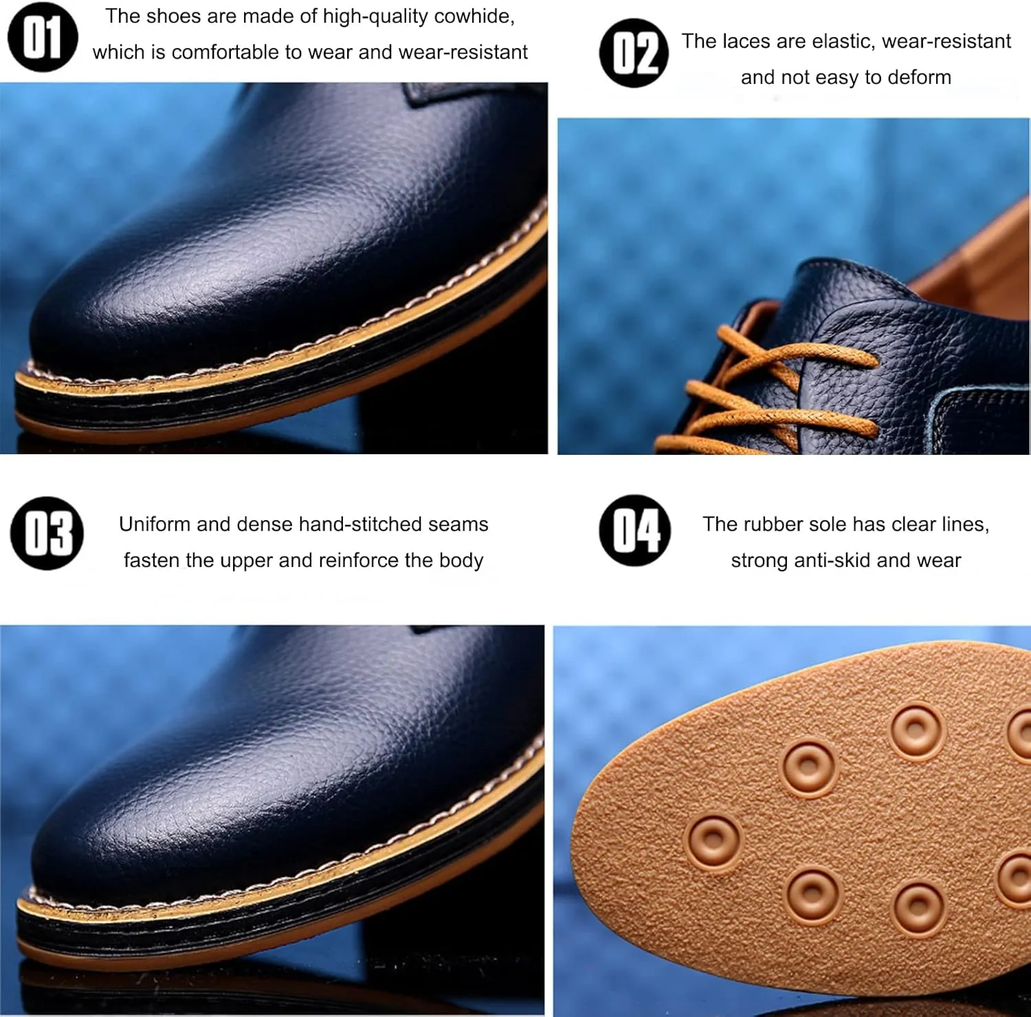 Men's Casual Leather Dress Shoes Formal Oxford,Classic Non-Slip Breathable Lace Up Plain Toe Flat Business Derby Shoes