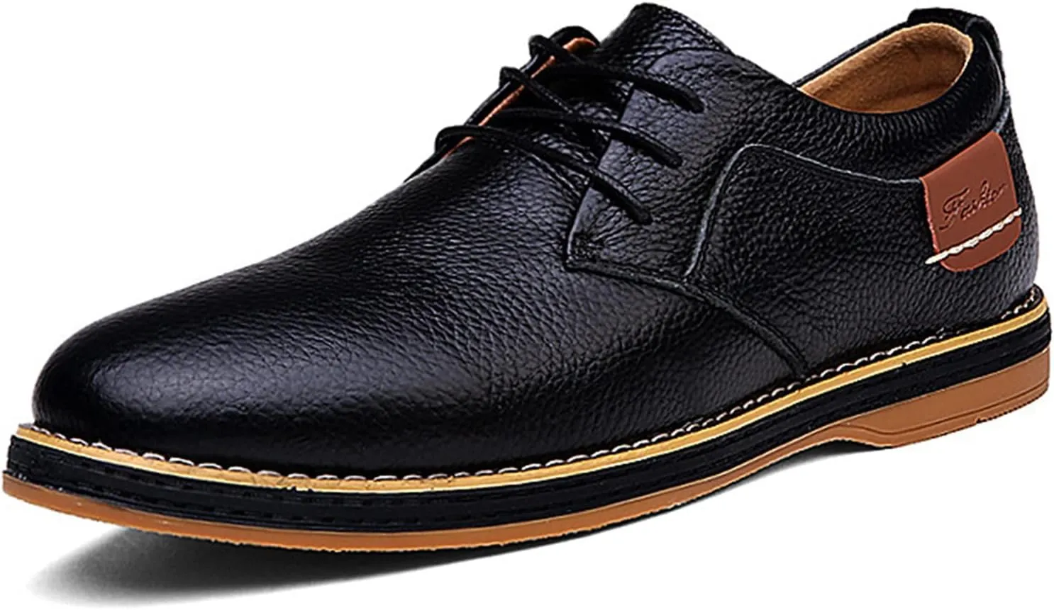Men's Casual Leather Dress Shoes Formal Oxford,Classic Non-Slip Breathable Lace Up Plain Toe Flat Business Derby Shoes
