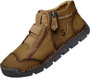 Men's Casual Shoe Men's British Large Casual Leather Handcrafted Foreign Trade Zipper Sports Shoes Yellow