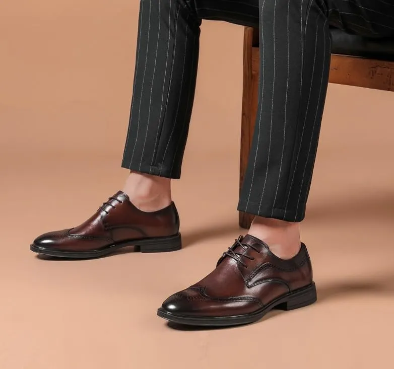 Men's Classic Lace-Up Oxford Shoes Genuine Leather Formal Business Dress Shoes Wedding Comfortable Man Brogue