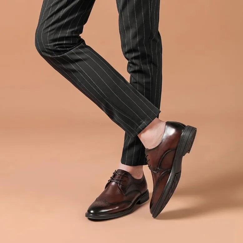 Men's Classic Lace-Up Oxford Shoes Genuine Leather Formal Business Dress Shoes Wedding Comfortable Man Brogue