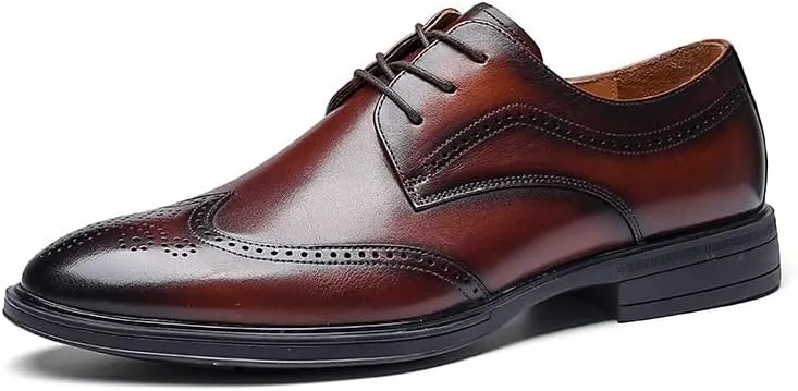 Men's Classic Lace-Up Oxford Shoes Genuine Leather Formal Business Dress Shoes Wedding Comfortable Man Brogue