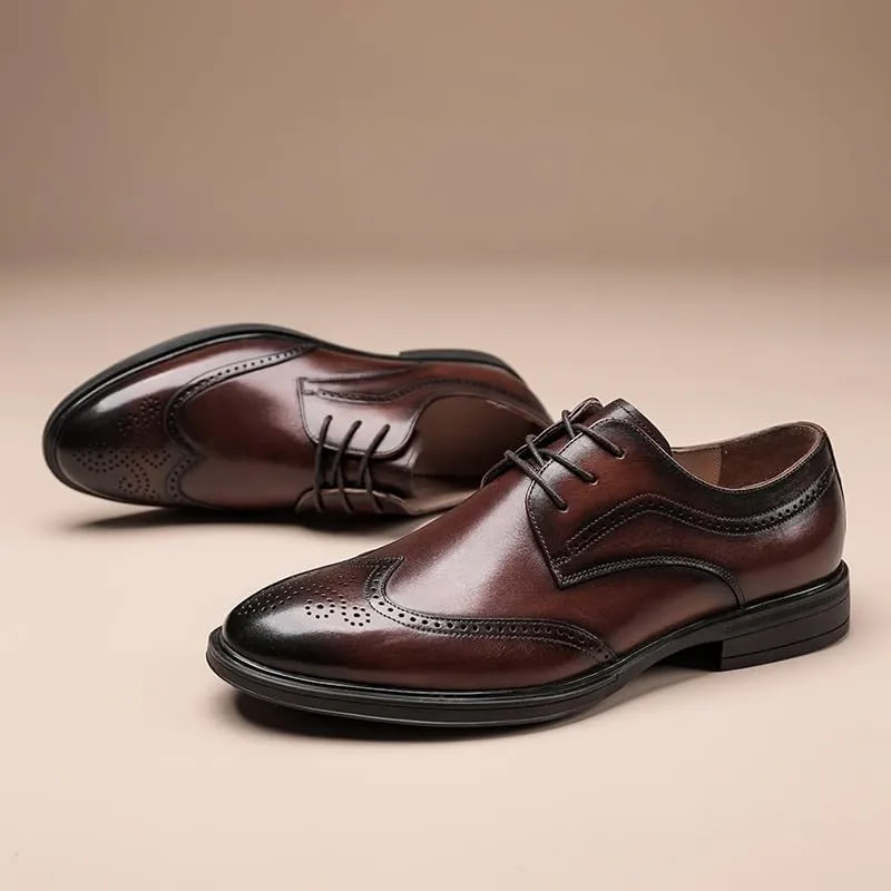 Men's Classic Lace-Up Oxford Shoes Genuine Leather Formal Business Dress Shoes Wedding Comfortable Man Brogue