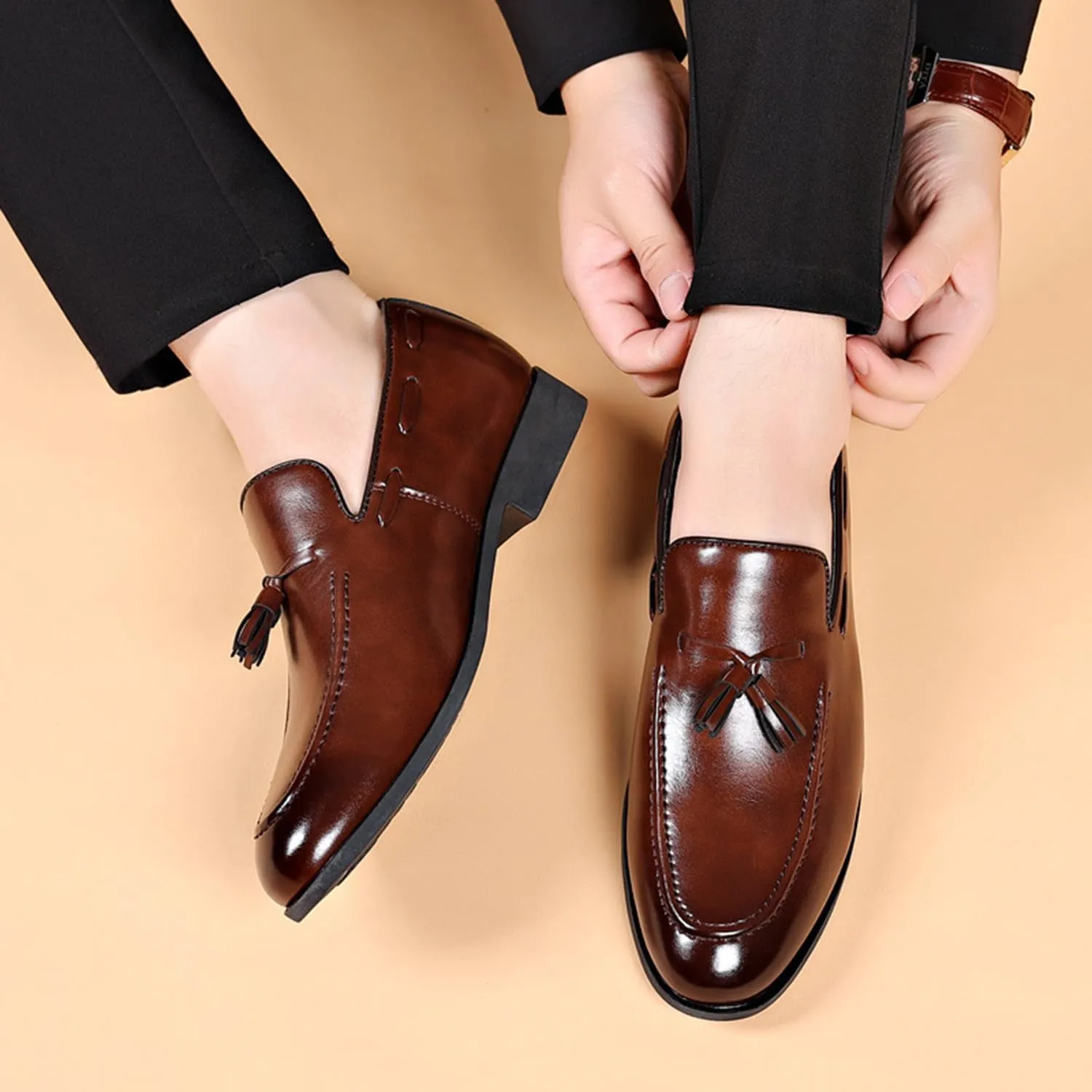 Men's Dress Loafers Oxfords Shoes Comfy Moccasin Slip-On Driving Flats Formal Business Shoes with Tassels