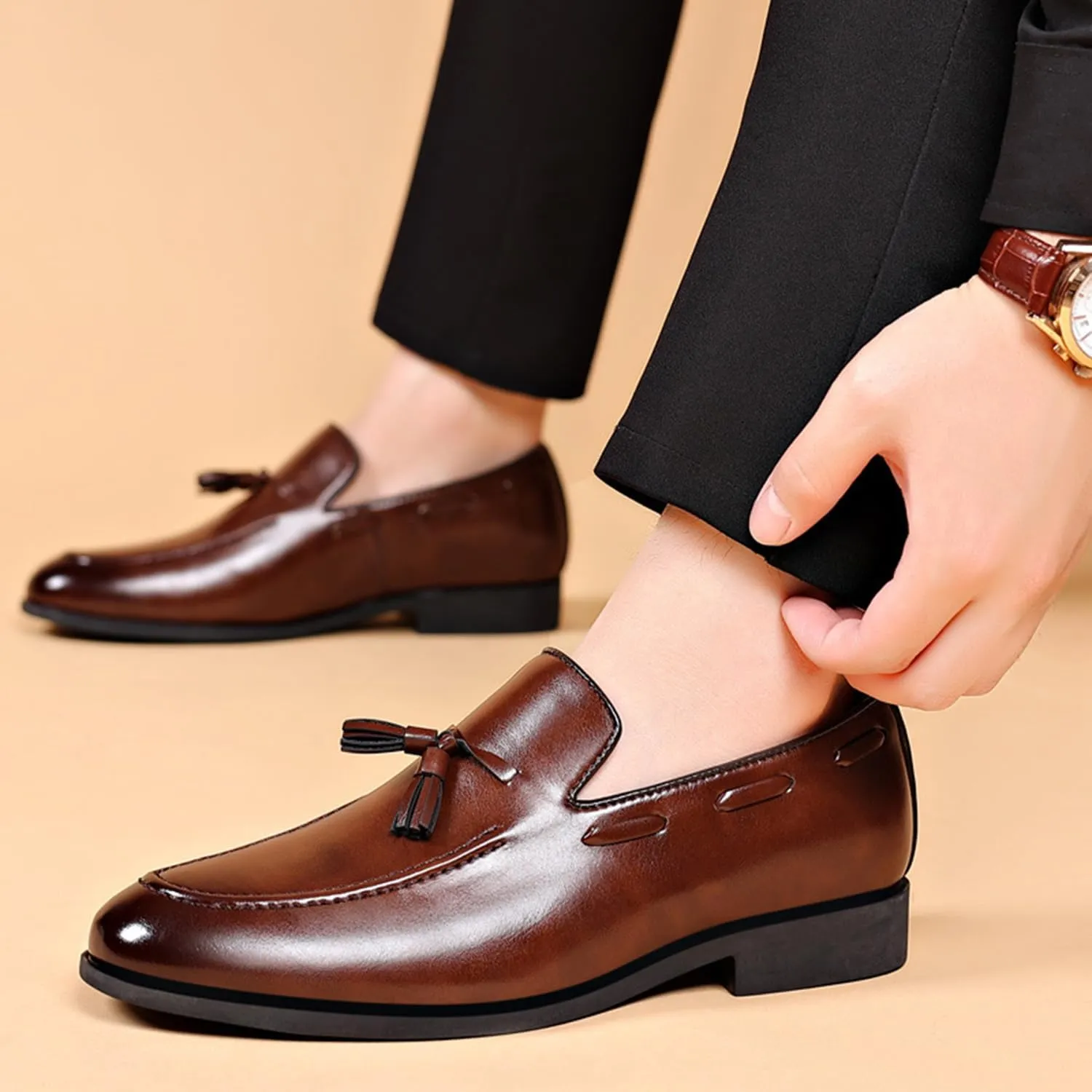 Men's Dress Loafers Oxfords Shoes Comfy Moccasin Slip-On Driving Flats with Tassels Formal Business Shoes