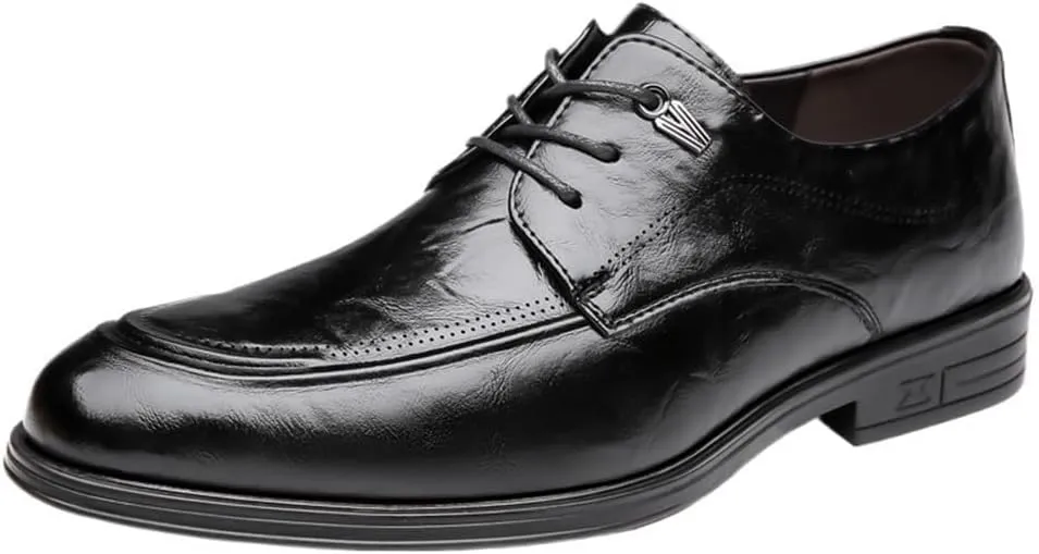Men's Dress Shoes Leather Oxford Classic Pointed Toe Brogue Lace Up Business Formal Wedding Comfortable Non Slip Stylish Tuxedo Genuine Leather Office