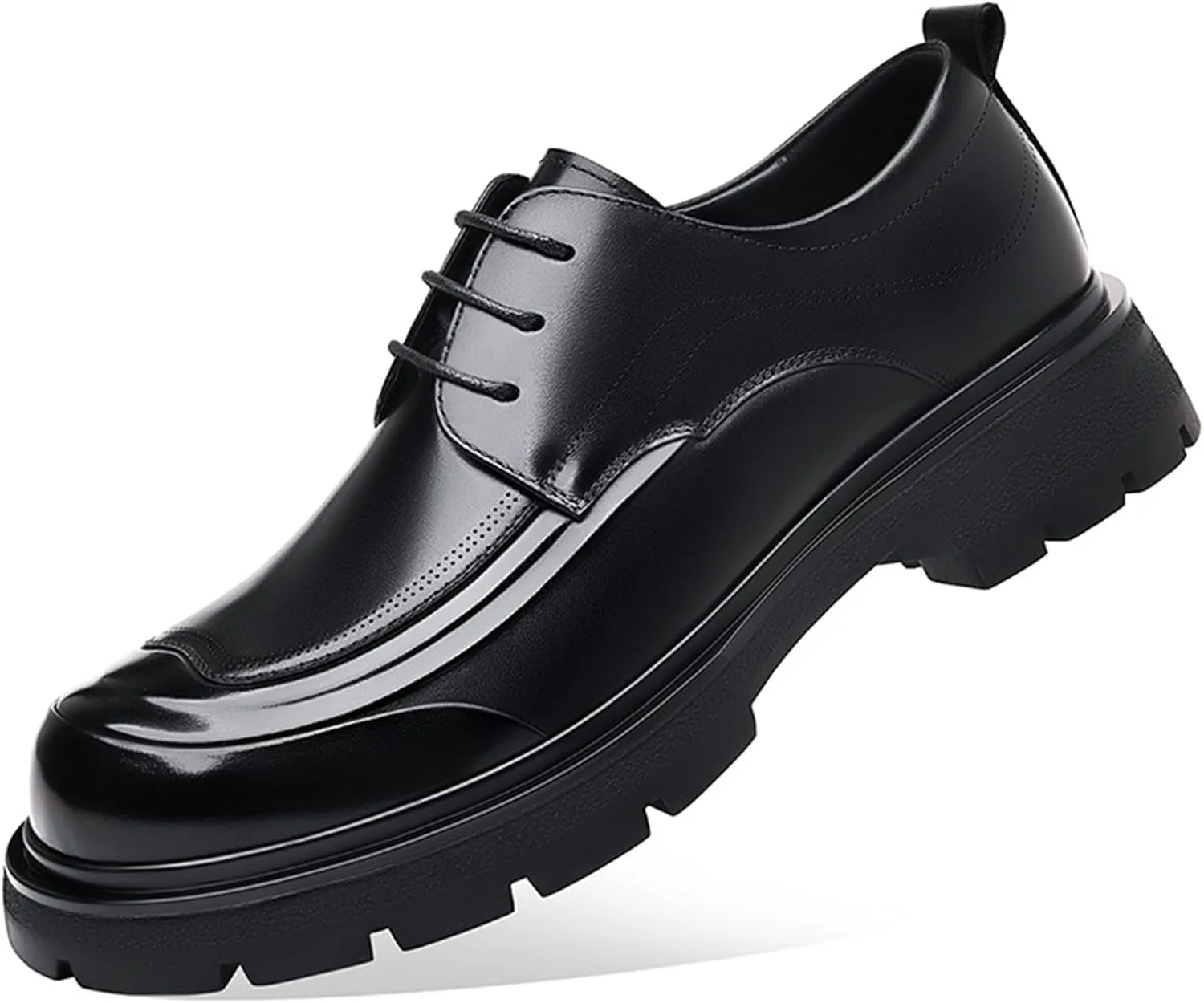 Men's Fashion Genuine Leather Wingtip Dress Oxford Shoes Retro Round Toe Comfortable Lug Sole Non-Slip Lace-Up Dress Shoes Business Work Shoes