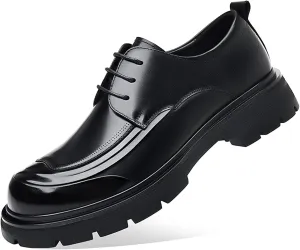 Men's Fashion Genuine Leather Wingtip Dress Oxford Shoes Retro Round Toe Comfortable Lug Sole Non-Slip Lace-Up Dress Shoes Business Work Shoes