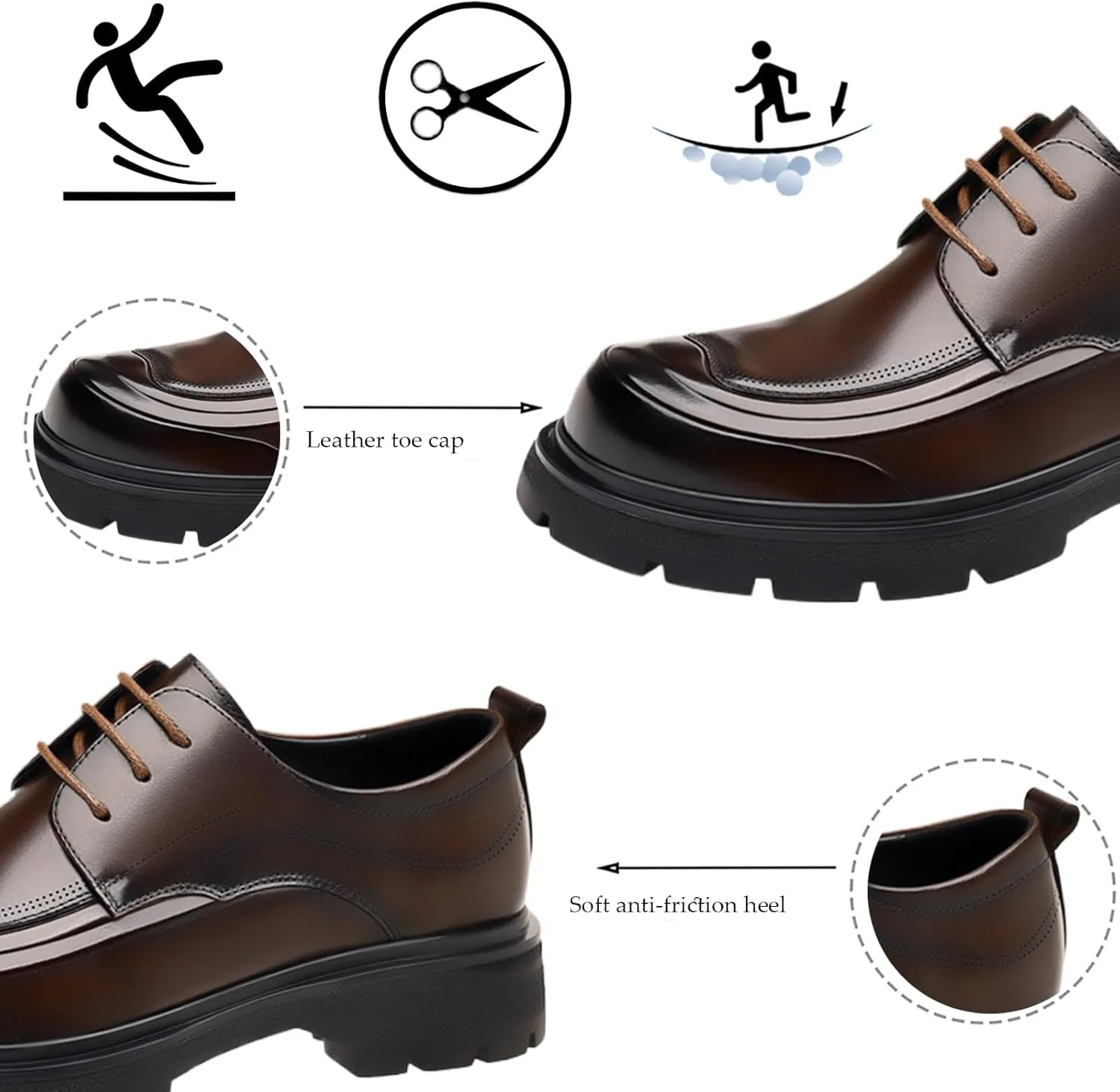 Men's Fashion Genuine Leather Wingtip Dress Oxford Shoes Retro Round Toe Comfortable Lug Sole Non-Slip Lace-Up Dress Shoes Business Work Shoes