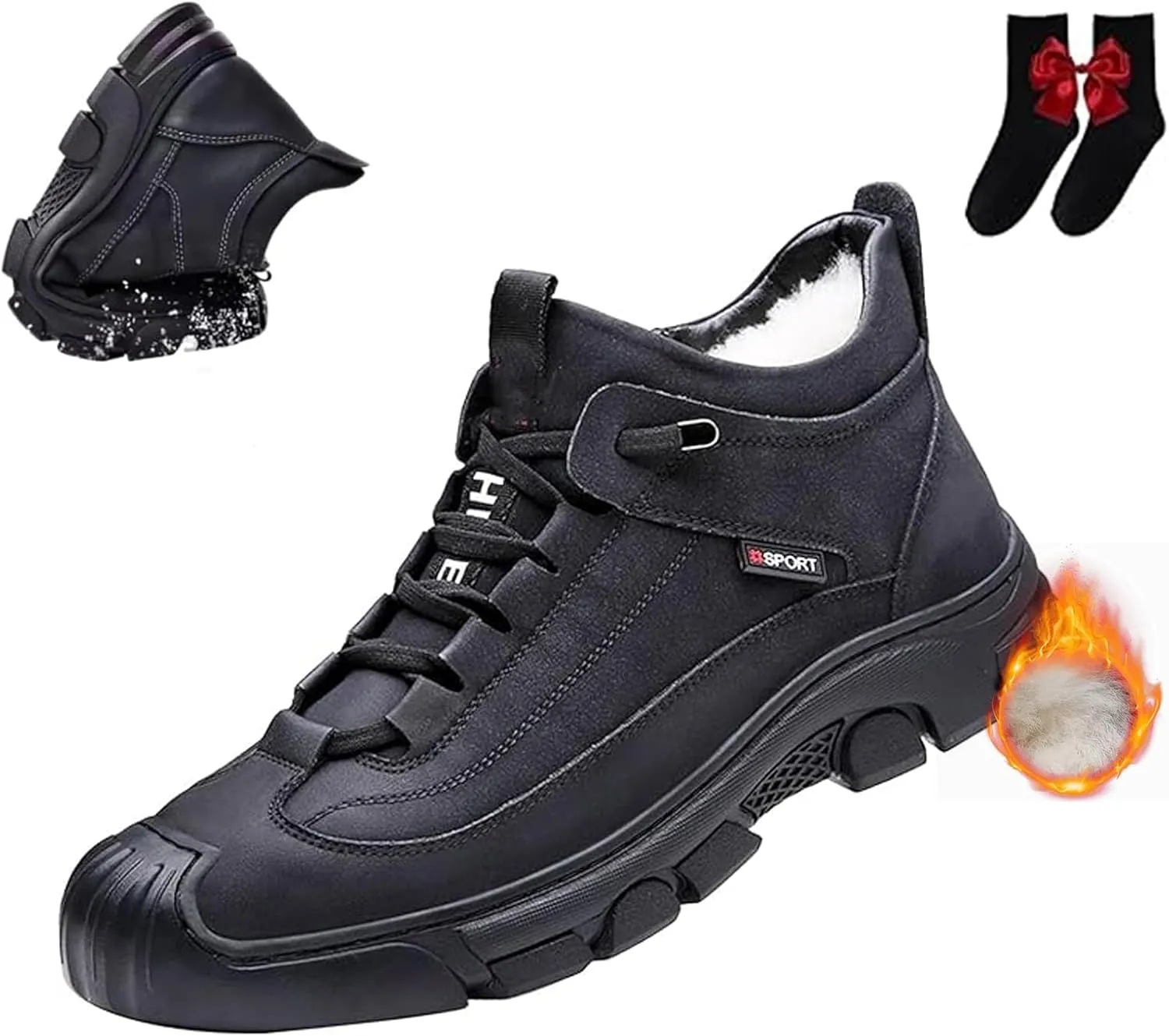 Men's Fleece Warm Boots, Men's Waterproof Work Boots, Warm Furry Lined Winter Hiking Boot Non-slip Outdoor Snow Boots