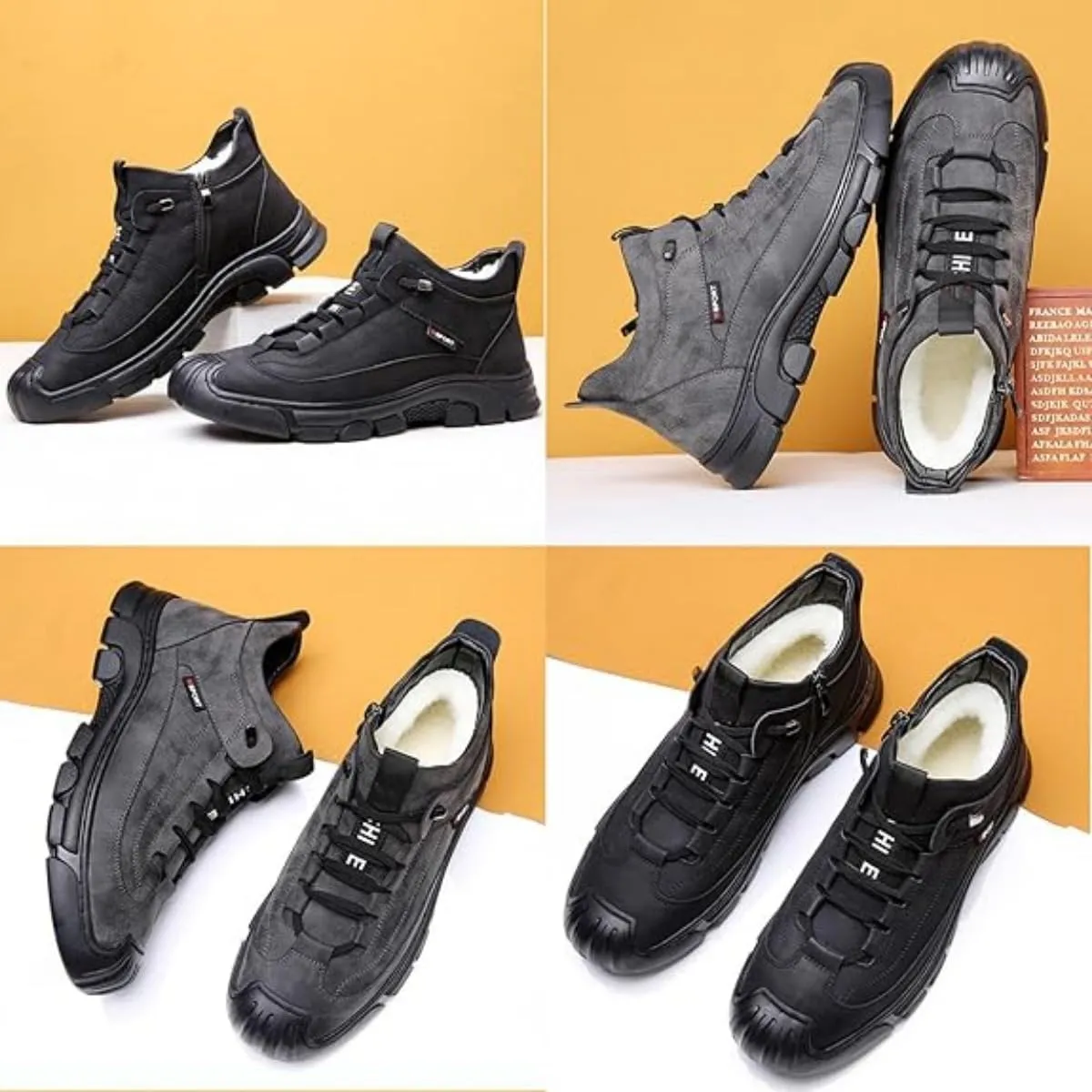 Men's Fleece Warm Boots, Men's Waterproof Work Boots, Warm Furry Lined Winter Hiking Boot Non-slip Outdoor Snow Boots